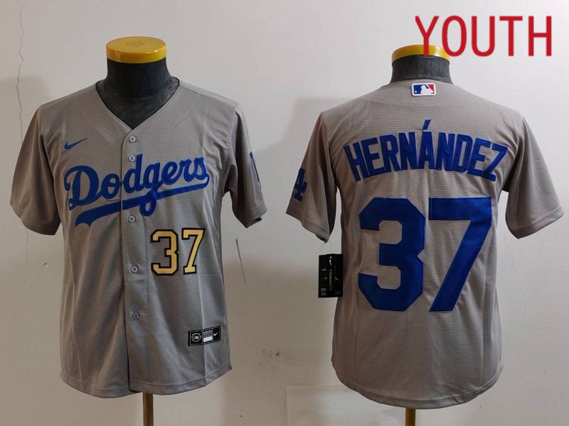 Youth Los Angeles Dodgers #37 Hernandez Grey Nike Game 2024 MLB Jersey style 726